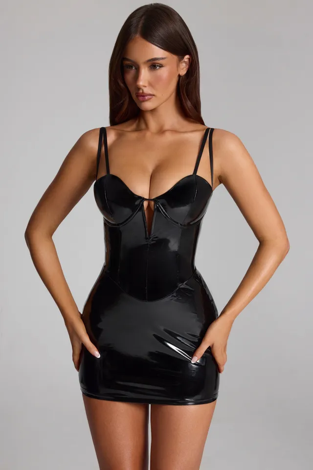 Oh Polly Coratina Mini Robe corset vinyle Noire bustier