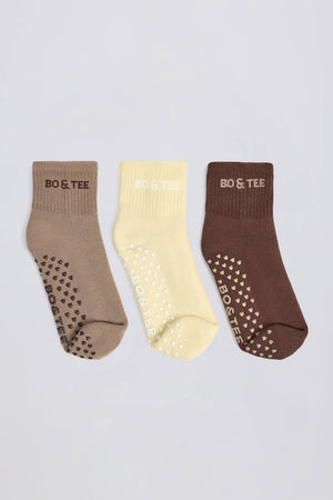 Oh Polly Bo+Tee Pilates Sock Bundle chaussettes mocha multi lot 3 antiglisse