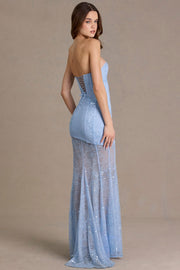 Oh Polly Embellished robe bustier dentelle bleu ciel sequins
