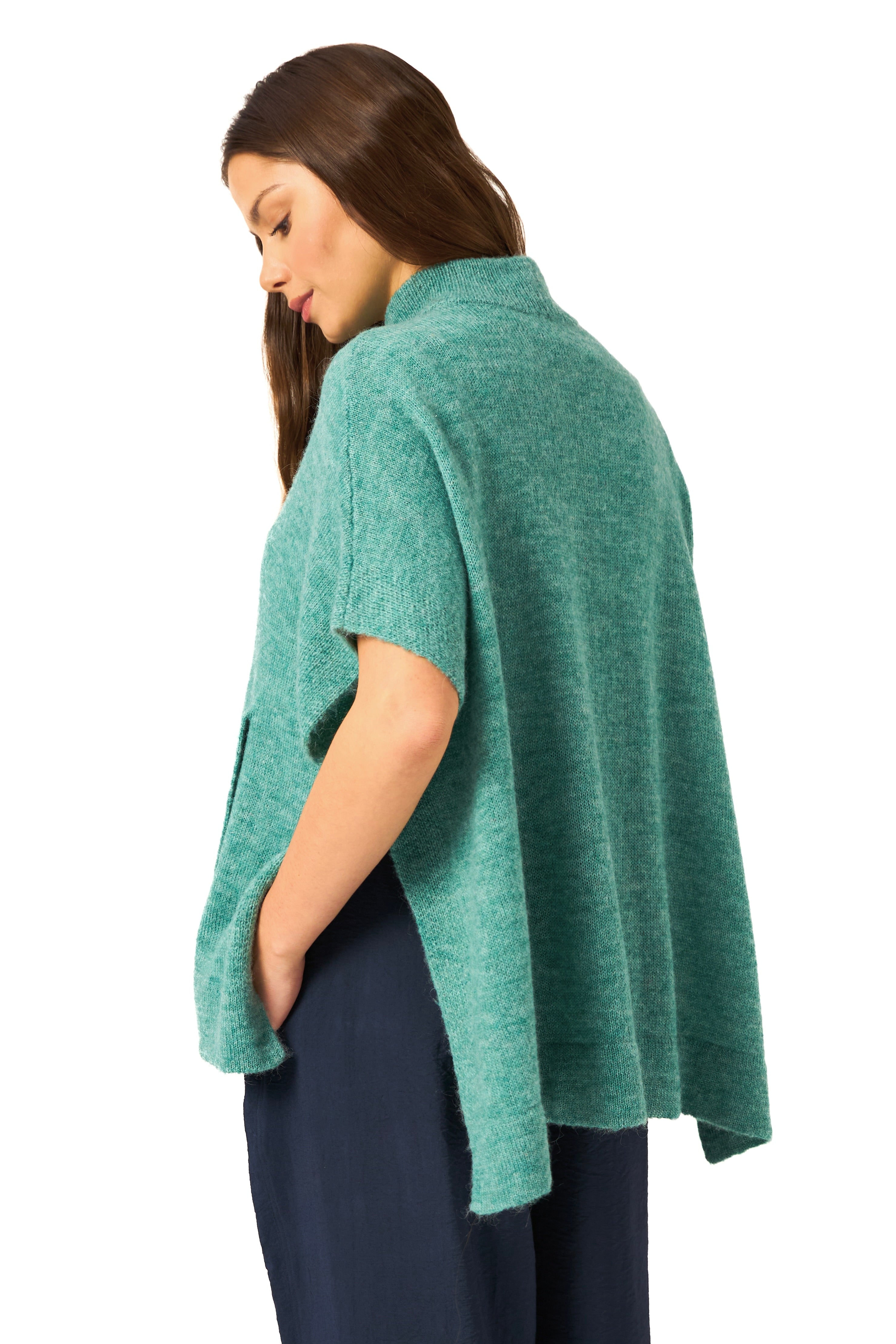 Chicosoleil Achill poncho maille vert turquoise mohair