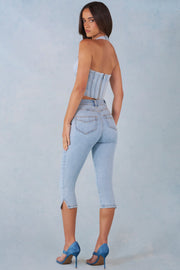 Oh Polly jean capri taille mi-haute denim clair stretch