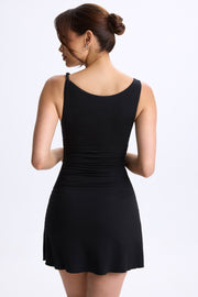 Oh Polly Ione robe mini trapèze noire modal ruchée