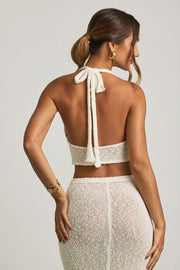 Oh Polly Tops crop top blanc licou bouclé Gianna 14470