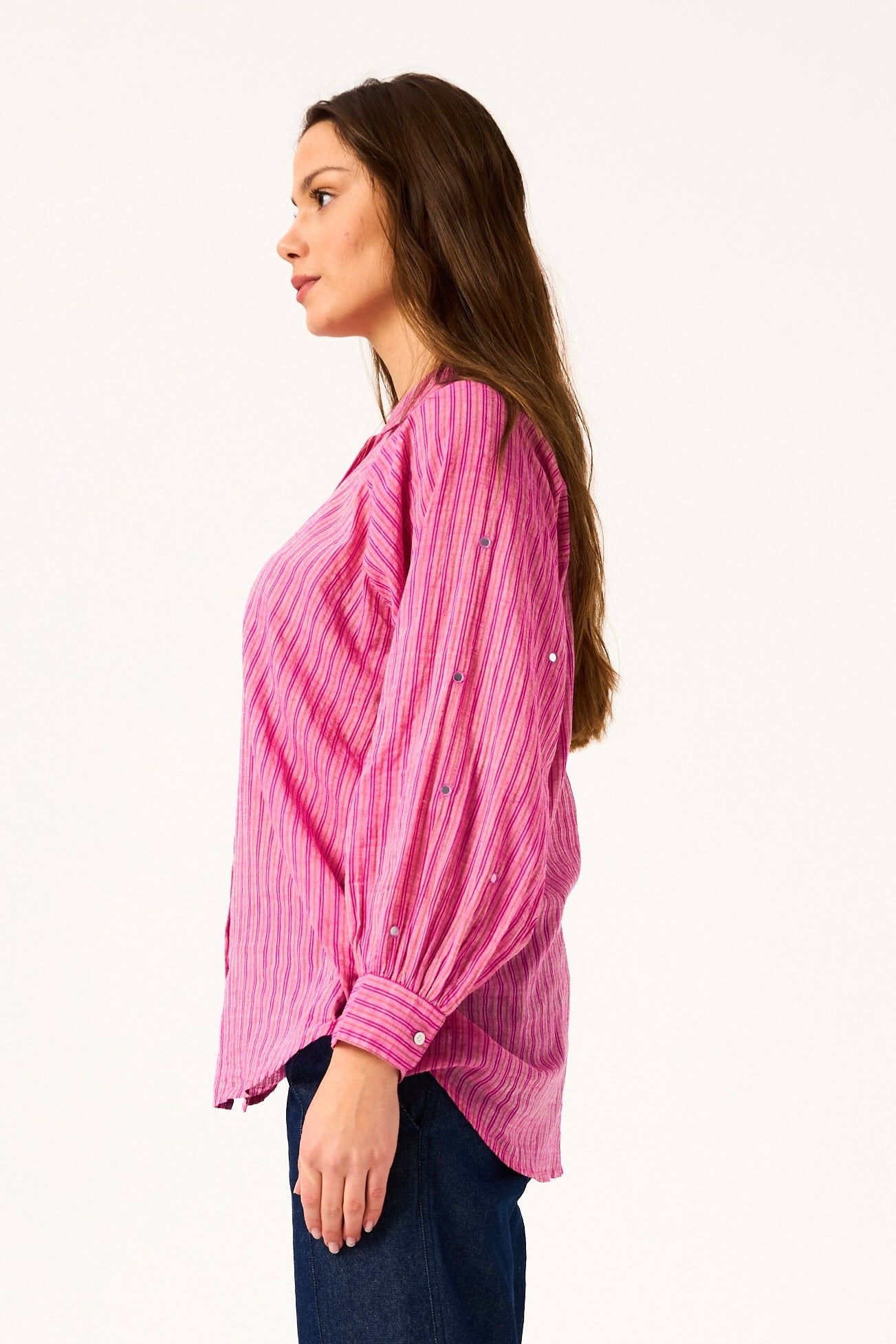 Chicosoleil Kizuna chemise rayée rose coton