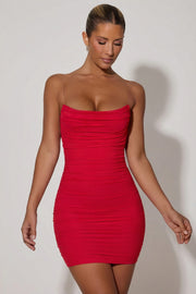 Oh Polly Femi robe mini bodycon froncée rouge dos nu