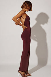 Oh Polly Ryatt 8069 robe maxi moulante marron fendue