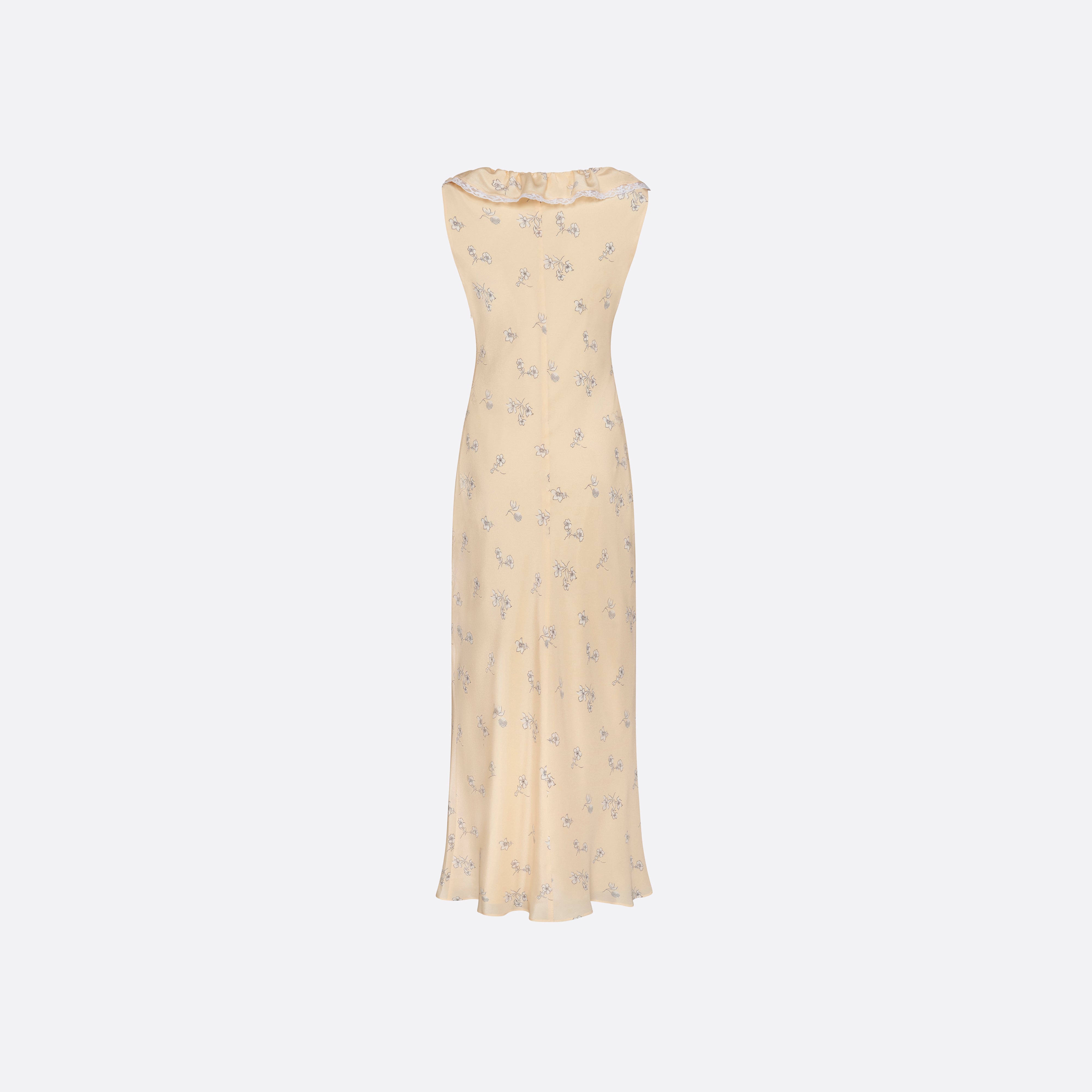 Alessandra Rich Silk Slip robe midi jaune pâle fleurie