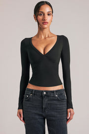 Oh Polly Tops 15988 top noir col V manches longues