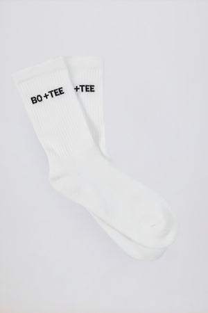 Bo+Tee chaussettes blanches mi-mollet coton côtelé