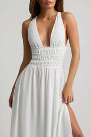 Oh Polly Dresses Robe Pryana Blanche Maxi Plongeante