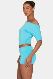 Oh Polly Tops Haut ButterCloud Aqua Épaules Dénudées
