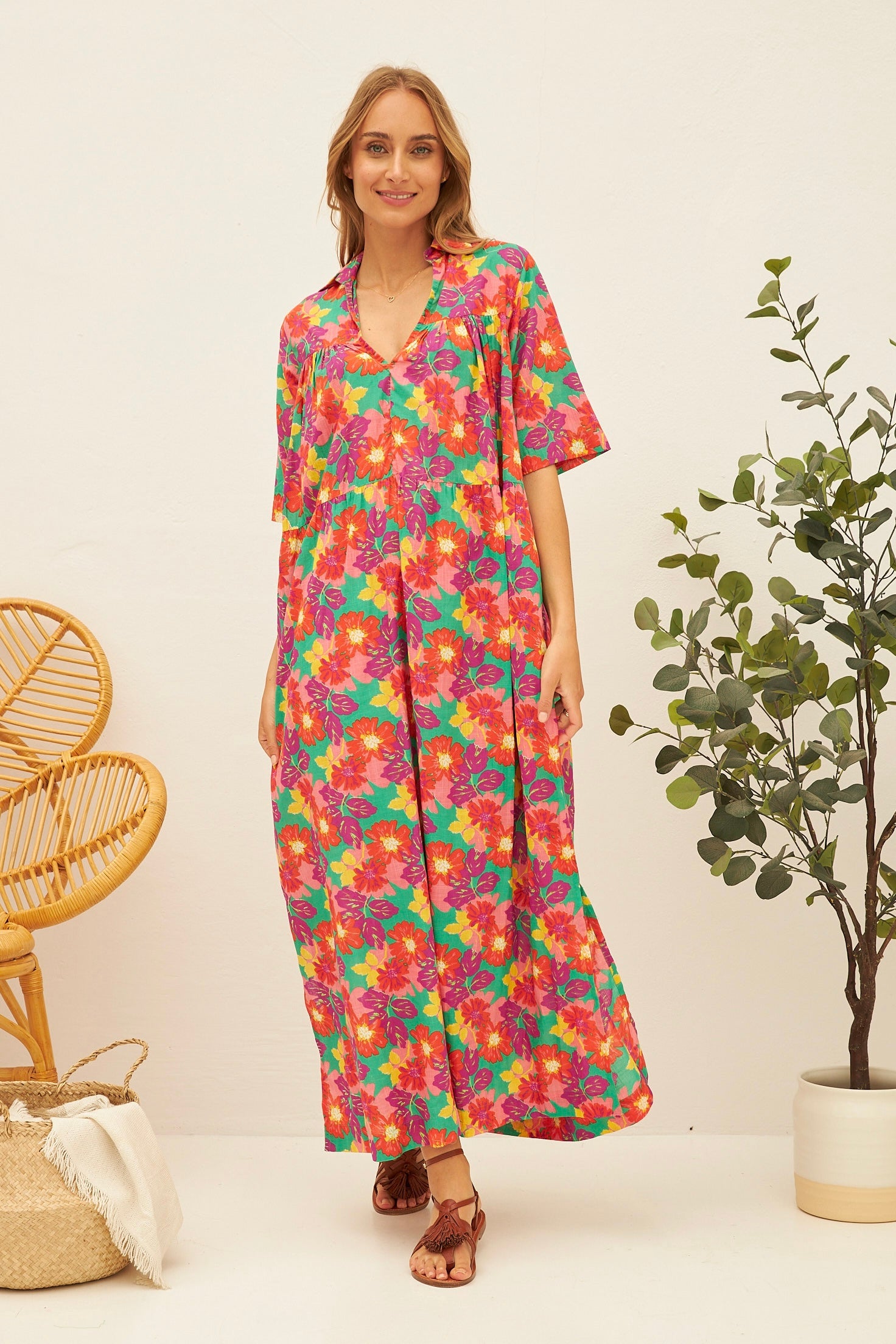 Chicosoleil Kiana robe longue verte coton Jaipur