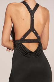 Oh Polly Dresses robe longue fendue noire strass