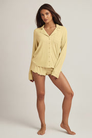Oh Polly Mirae Haut Pyjama Modal Jaune Pastel Manches Longues