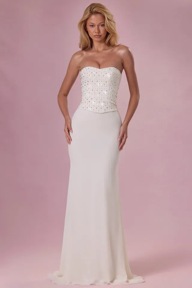 Oh Polly Melora robe bustier perle corset dos lacé longue
