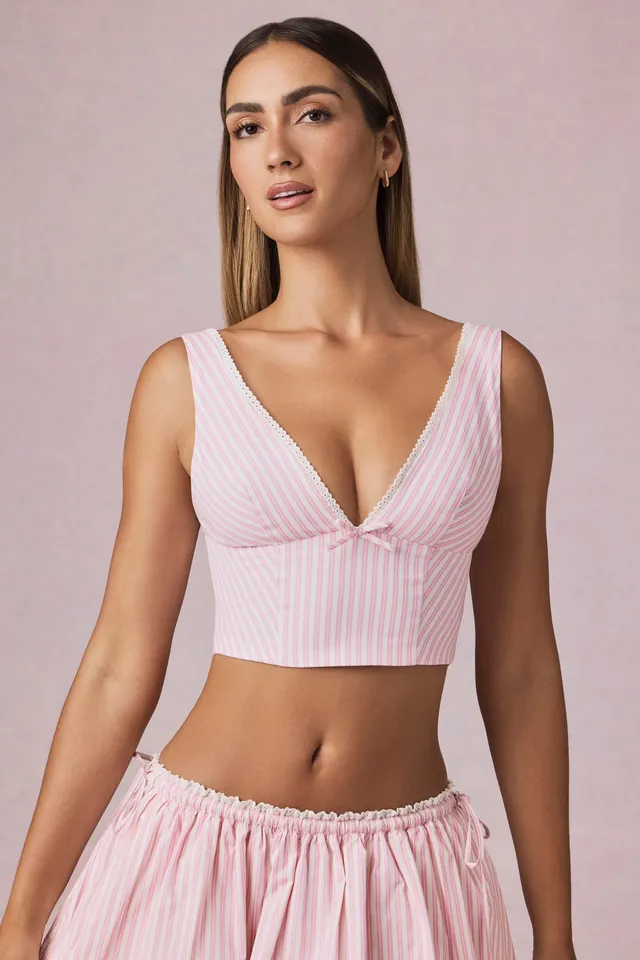 Oh Polly Tops Magda 14400 crop top rose rayé coton