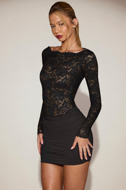 Oh Polly Eirlys robe mini dentelle noire col bateau