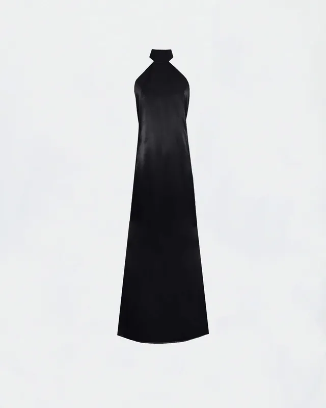 The Ethiquette Joy robe noire satin de soie mini