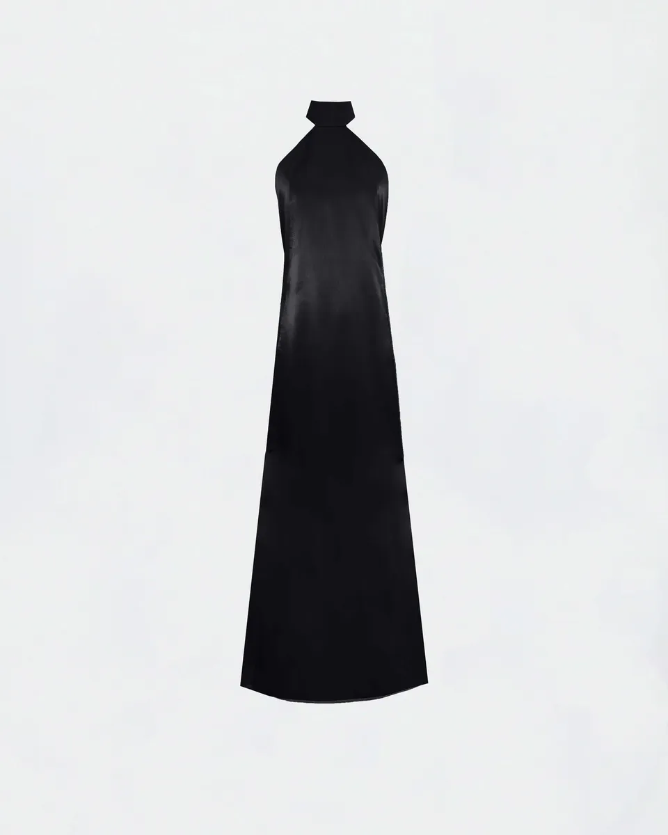 The Ethiquette Joy robe noire satin de soie mini