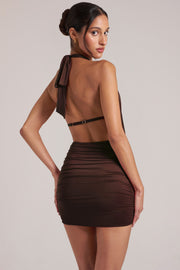 Oh Polly 16009 robe mini marron dos nu jersey drapé