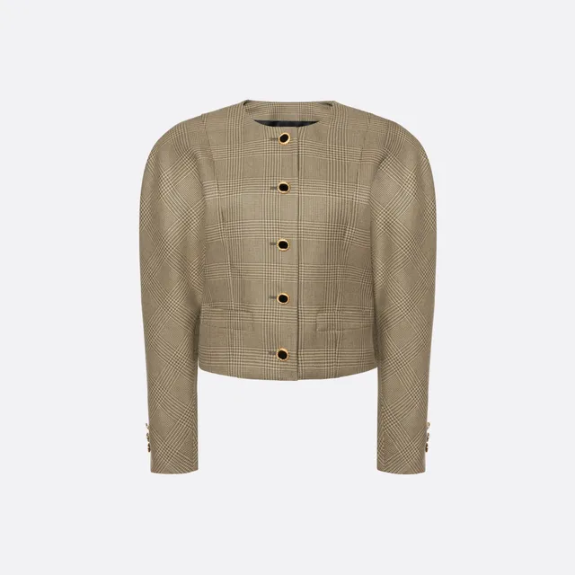 Alessandra Rich Prince of Wales Wool veste courte verte beige