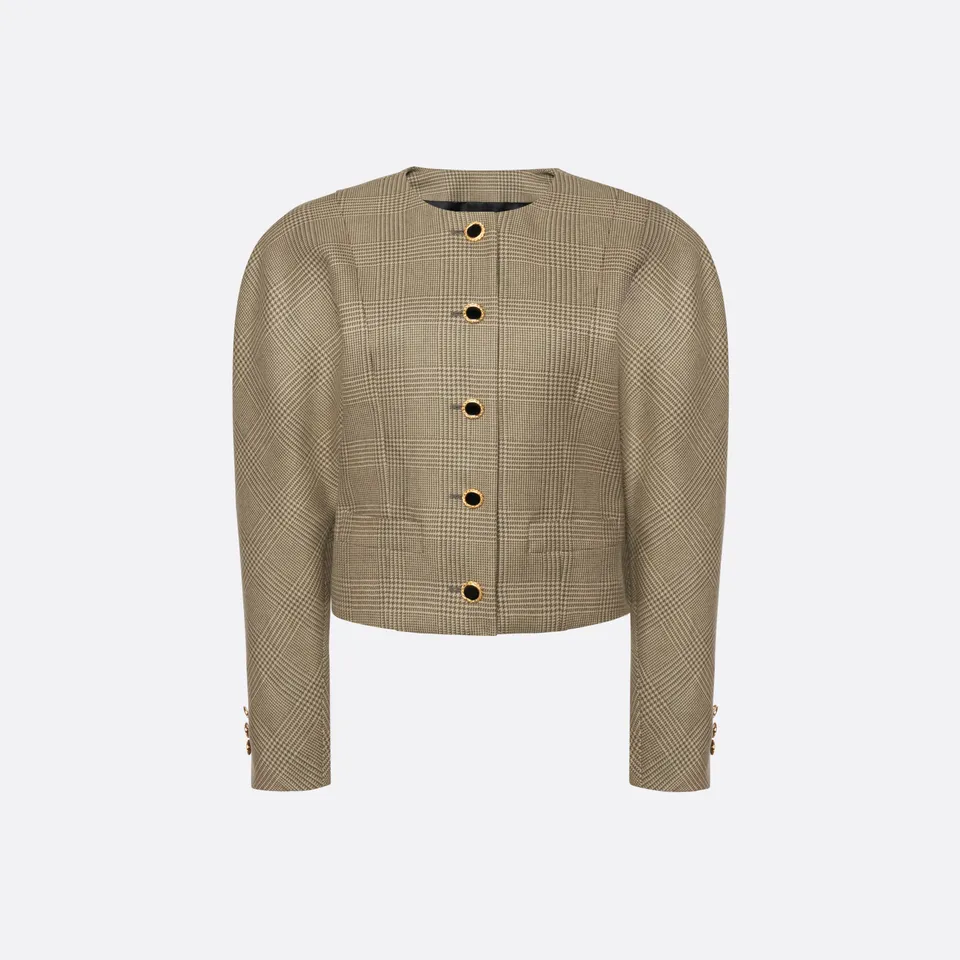 Alessandra Rich Prince of Wales Wool veste courte verte beige