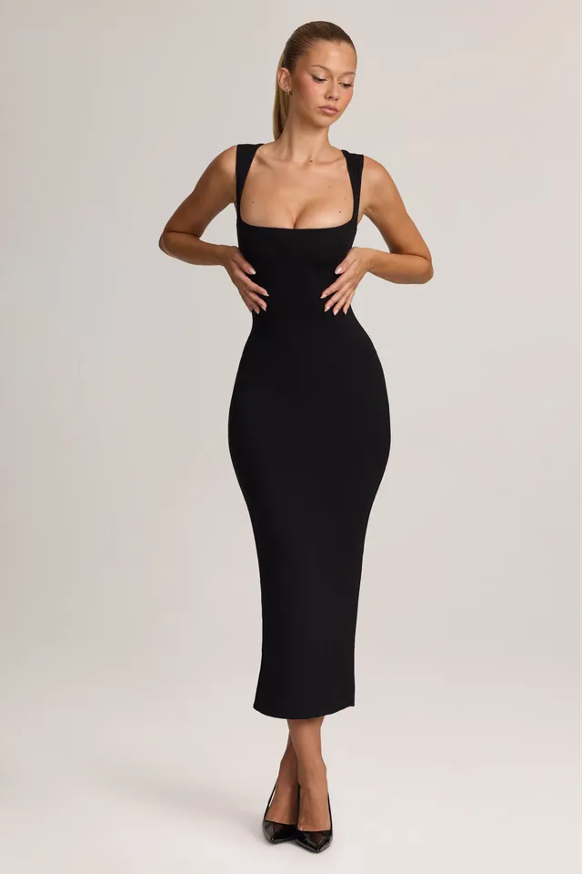 Oh Polly Ainslee 5617 robe midi noire moulante modal