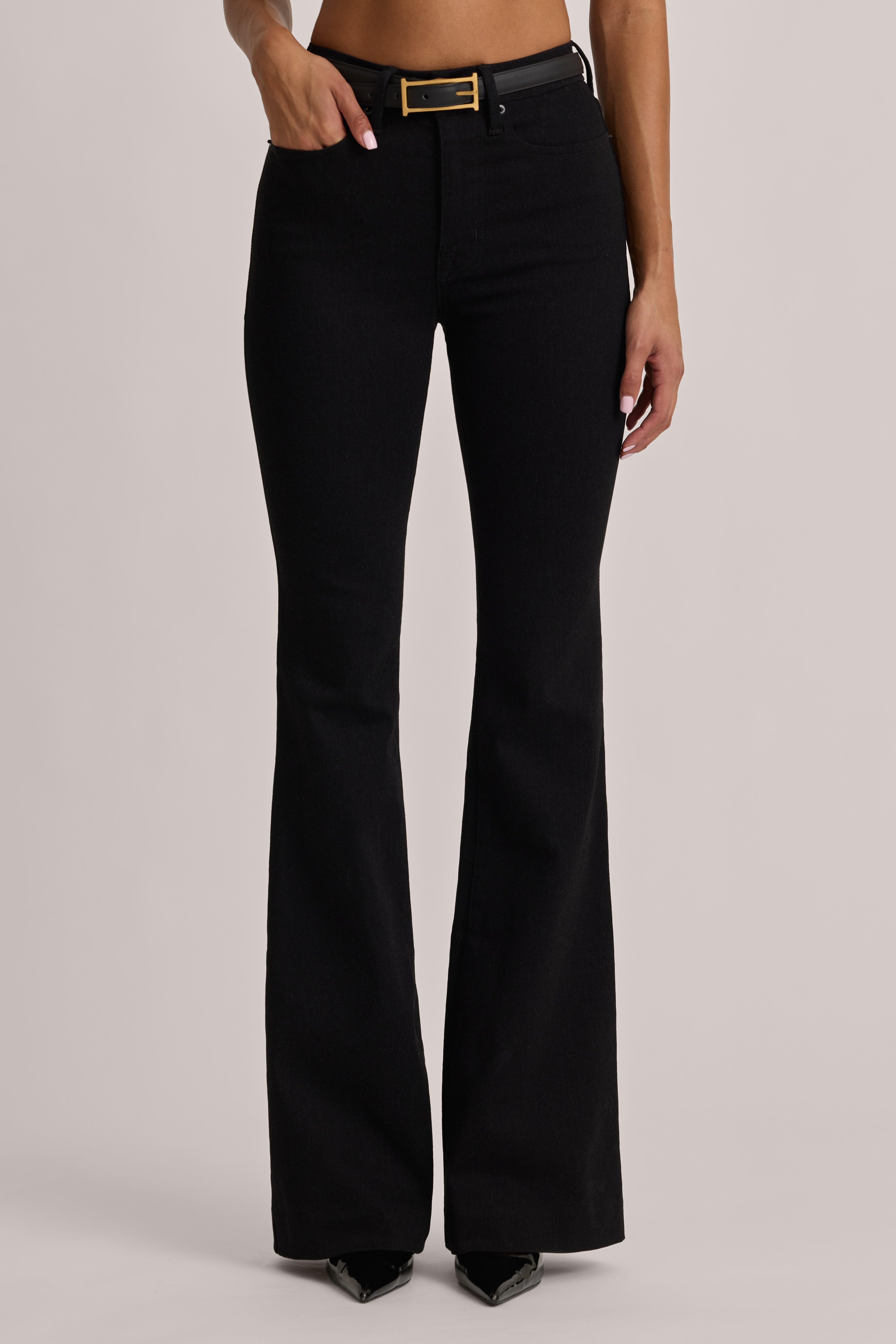 Oh Polly Lola Jean Flare Taille Haute Noir Black Wash