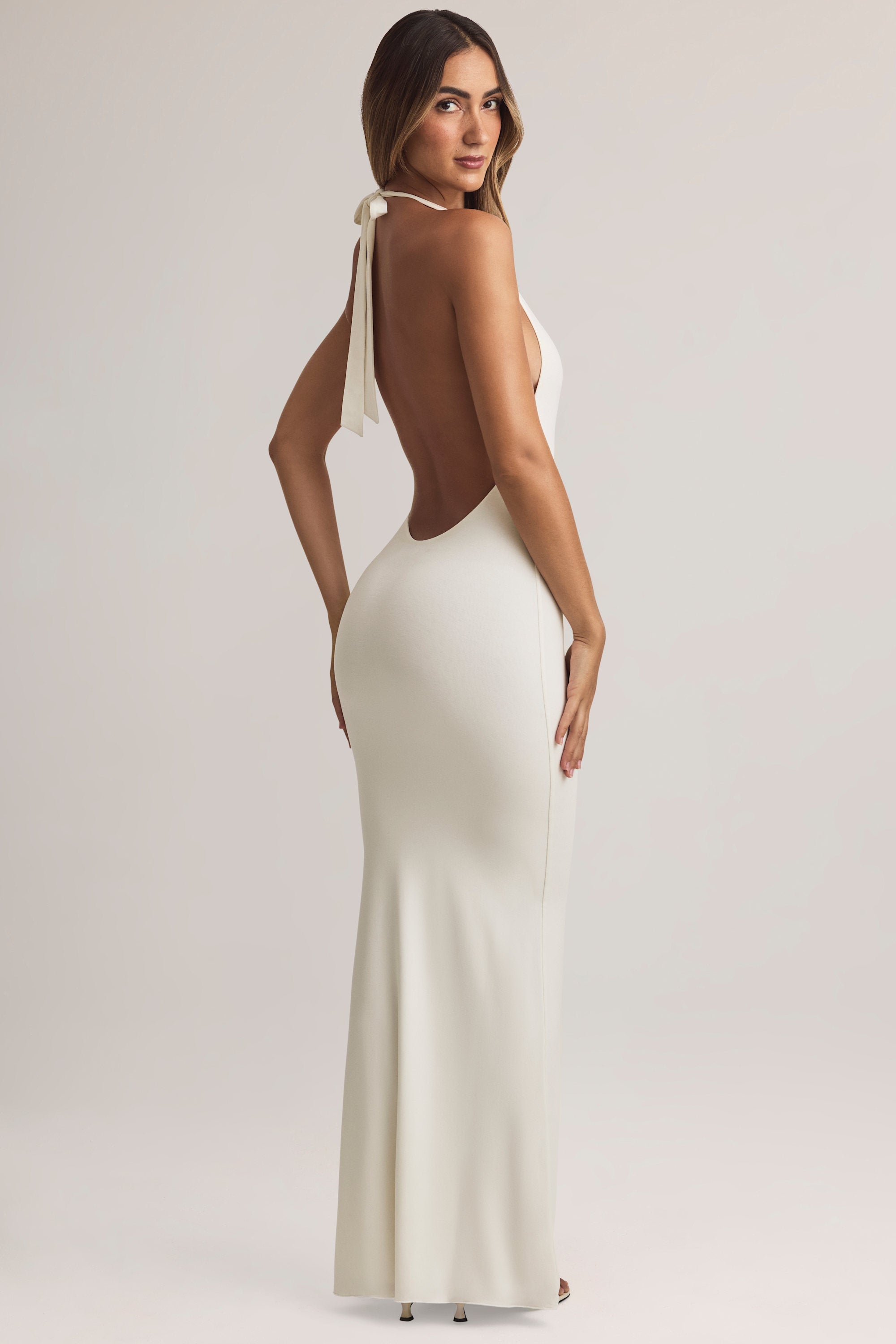 Oh Polly Hallie Maxi Robe Blanche Modal Dos Nu Licou
