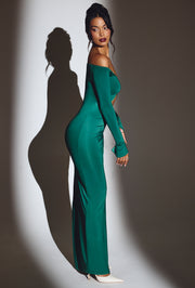Oh Polly Audra robe maxi vert émeraude fente col V