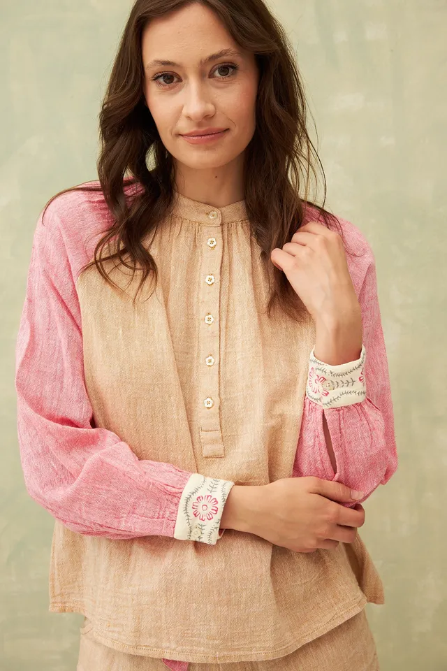 CHICOSOLEIL Tops Top TOMIE Beige Coton Lin