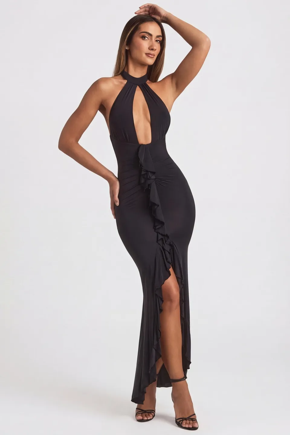 Oh Polly Apolline 9060 robe longue noire à volants