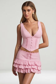 Oh Polly Lorena mini jupe rose volants taille basse