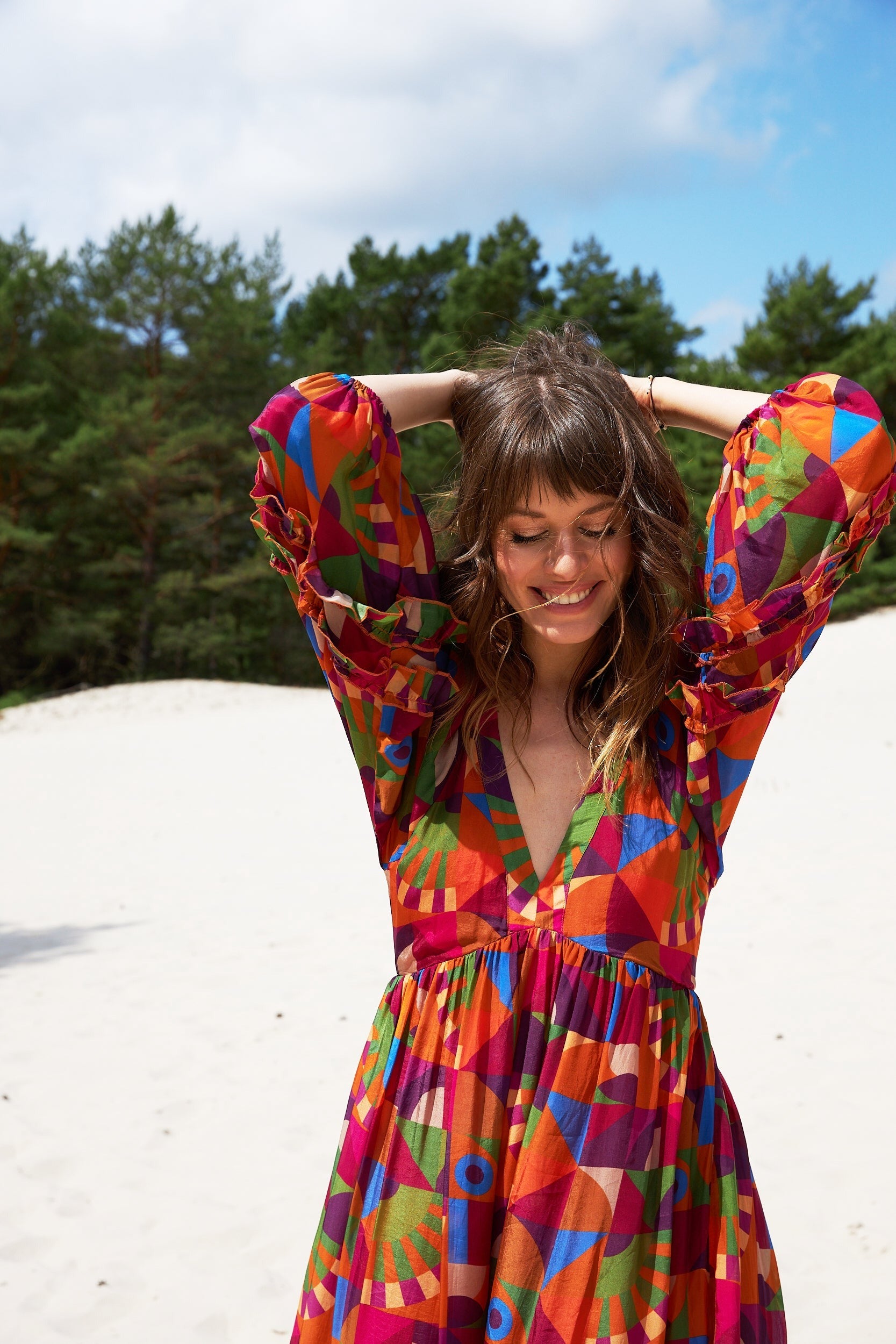 Chicosoleil Robes Georgette robe longue toucan viscose manches ballons