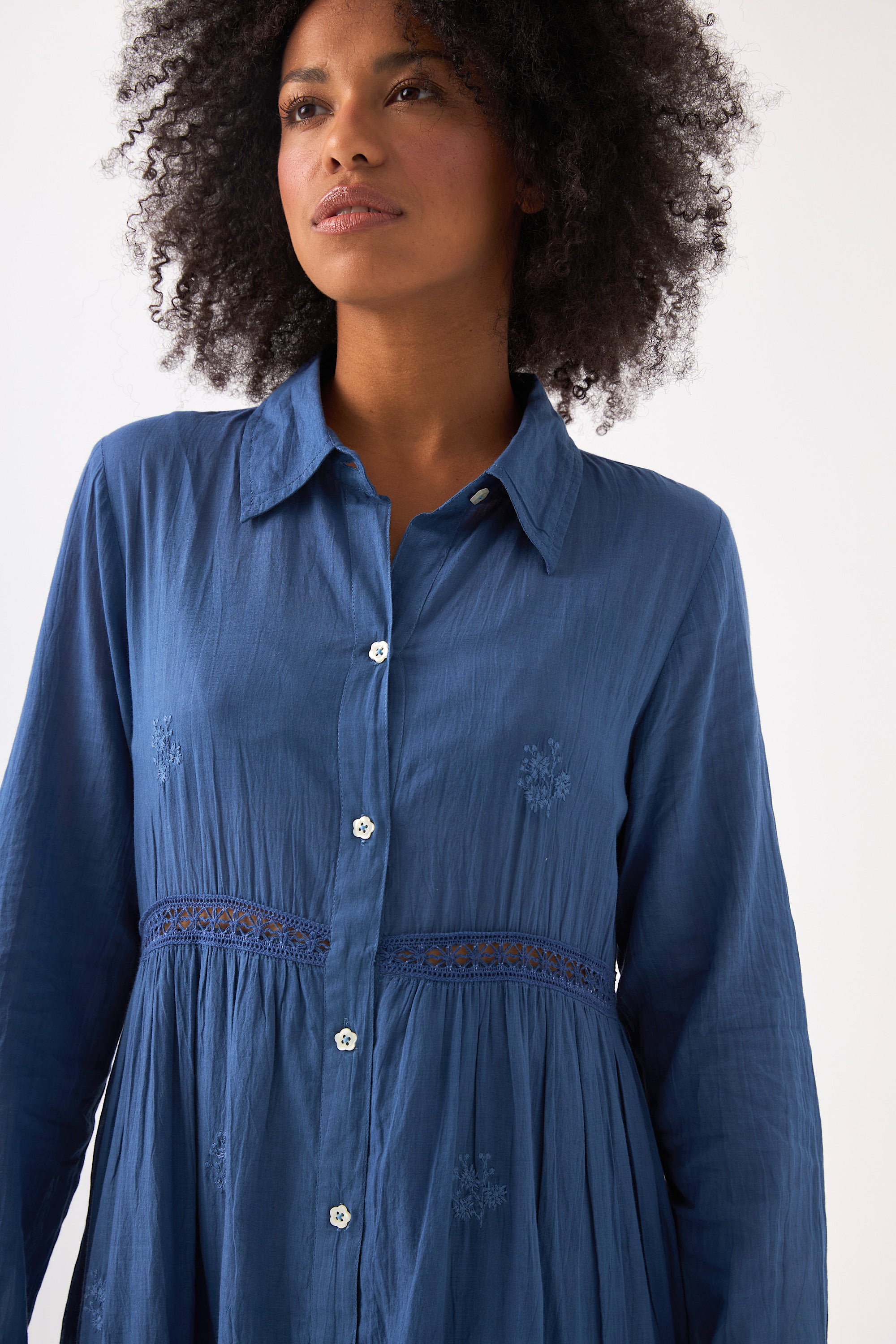 Chicosoleil Robes Selena robe longue coton bleu drone