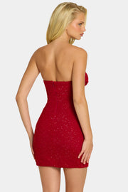 Oh Polly Basel mini robe bustier rouge perlée