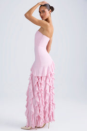 Oh Polly Diletta 8380 robe longue bustier rose volants