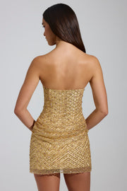 Oh Polly Embellished Amalina mini robe gold strass