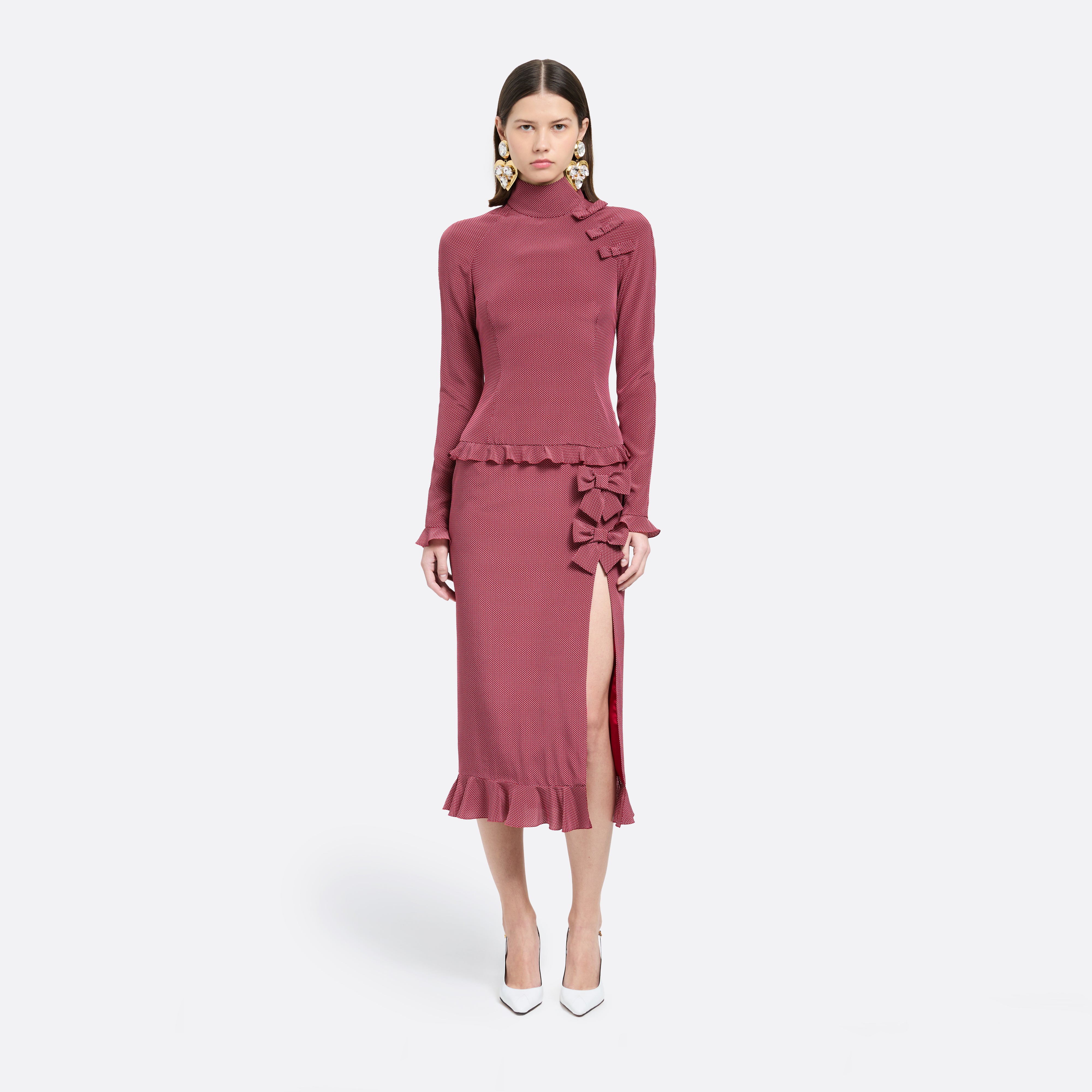 Alessandra Rich Dresses Polka-Dot Robe midi bordeaux à pois