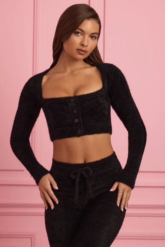 Oh Polly Sharni cardigan court noir maille duveteuse