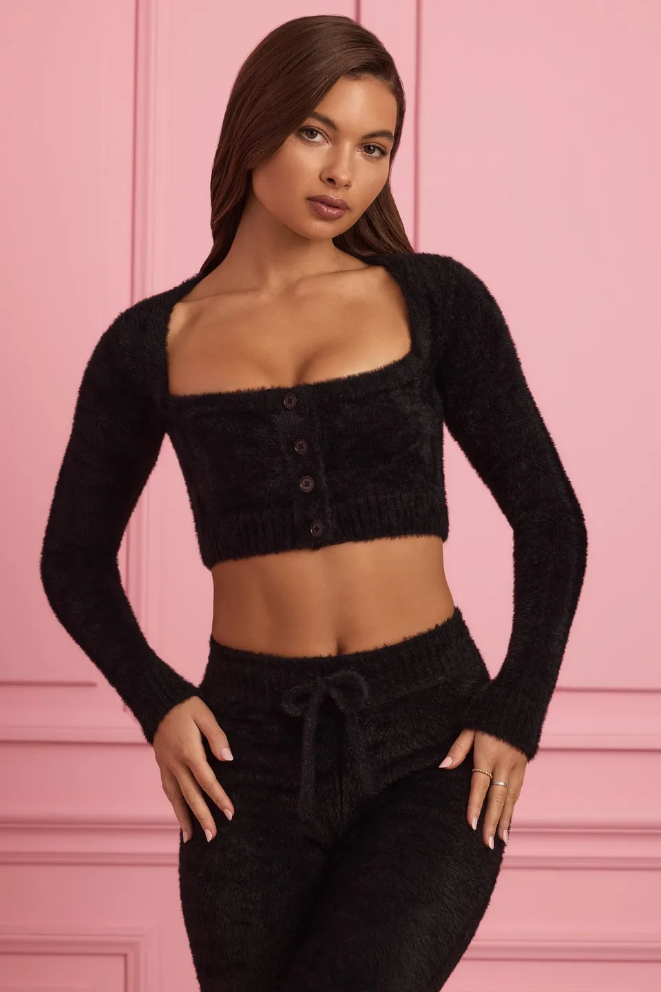 Oh Polly Sharni cardigan court noir maille duveteuse