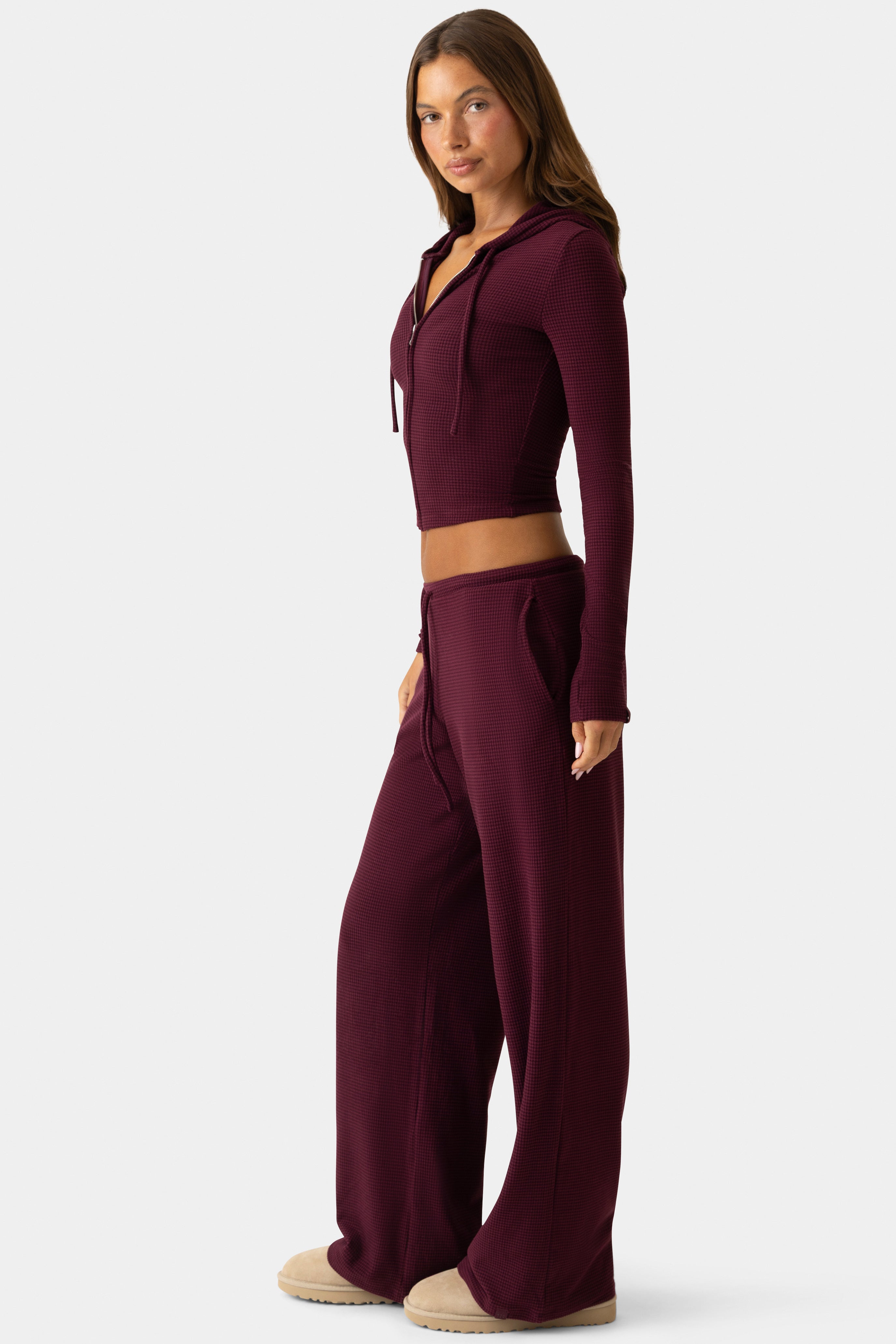 Oh Polly Bo+Tee Ribbed Jersey Low-Rise Trousers pantalon prune