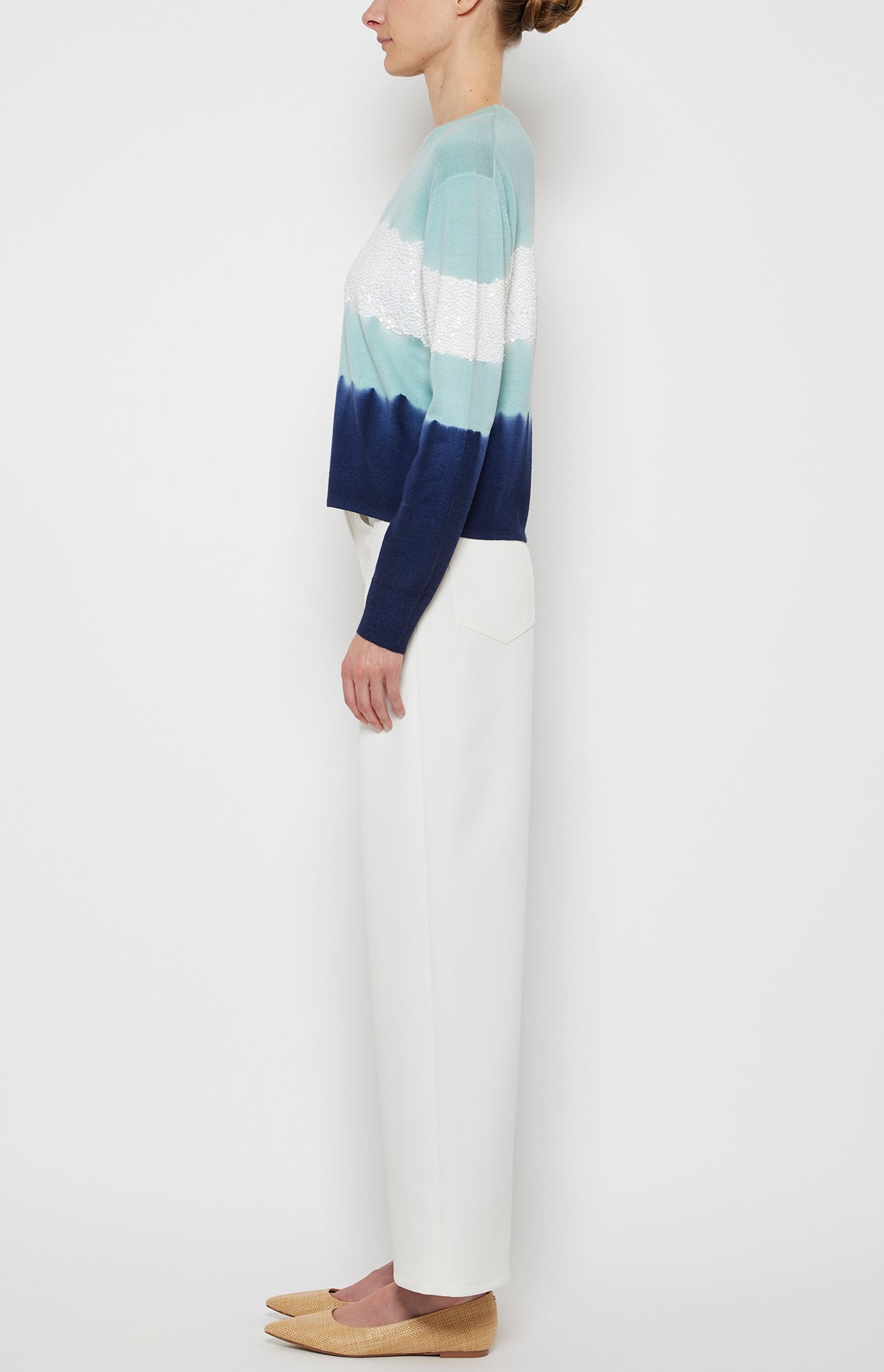 Prabal Gurung Embroidered Stripe pull bleu laine cachemire