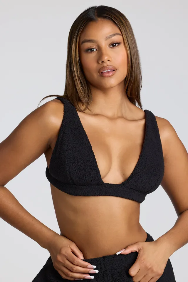 Oh Polly bralette col V polaire noire bretelles réglables