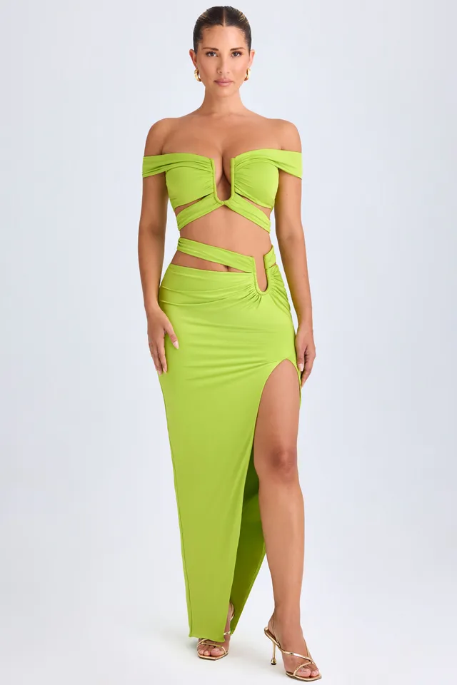 Oh Polly Urara Jupe Maxi Vert Lime Découpes Fendue