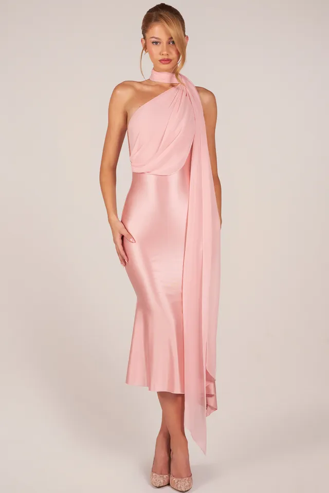 Oh Polly Giada 15923 robe midaxi satin blush foulard