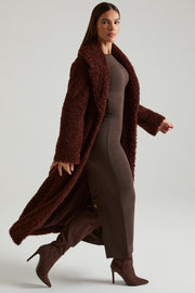 Oh Polly 7758 Manteau Femme Marron Long Fausse Fourrure
