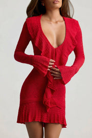 Oh Polly Jolessa mini robe cerise volants maille