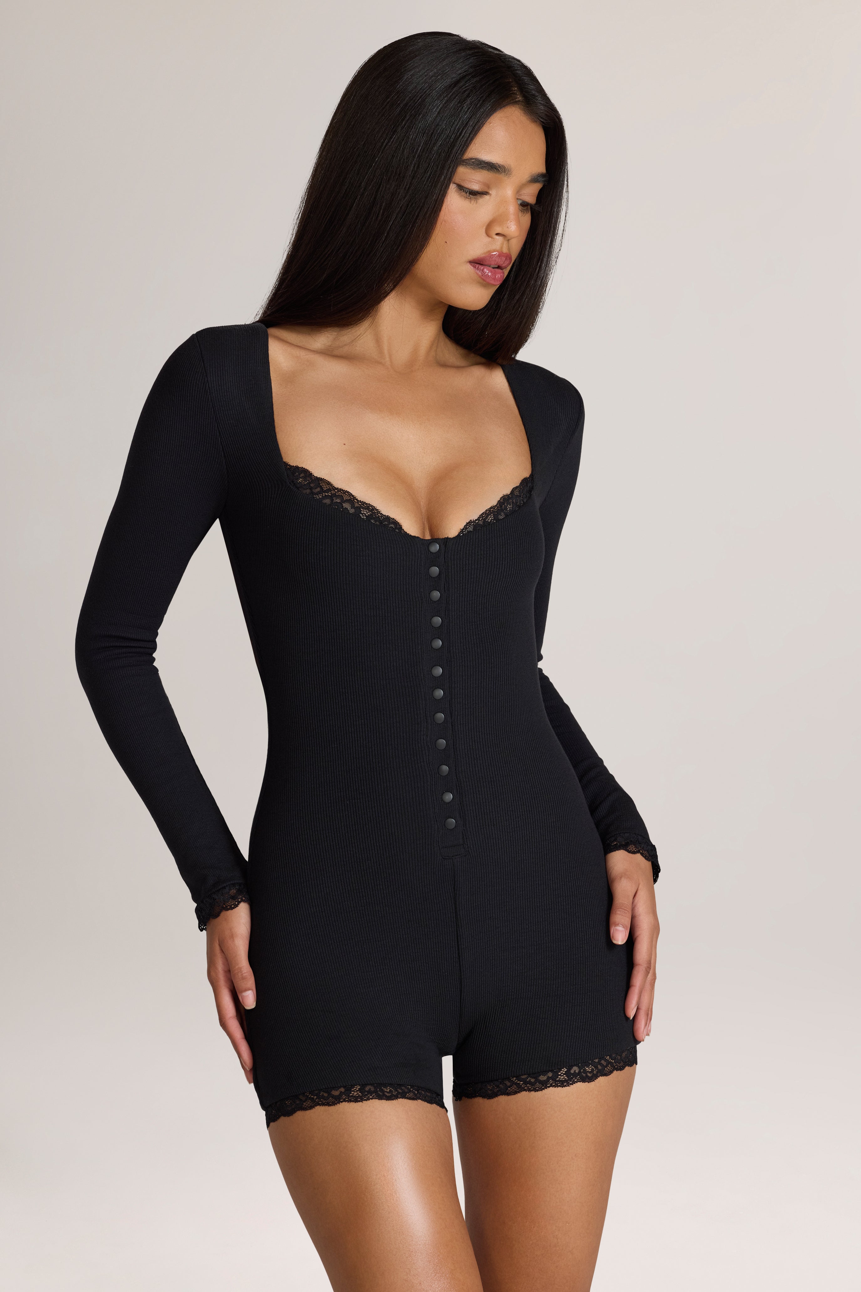 Oh Polly Hendrix combishort noir dentelle modal taille S