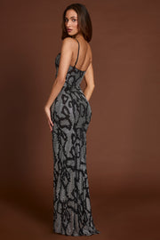 Oh Polly Embellished Velia 14498 robe maxi serpent argent